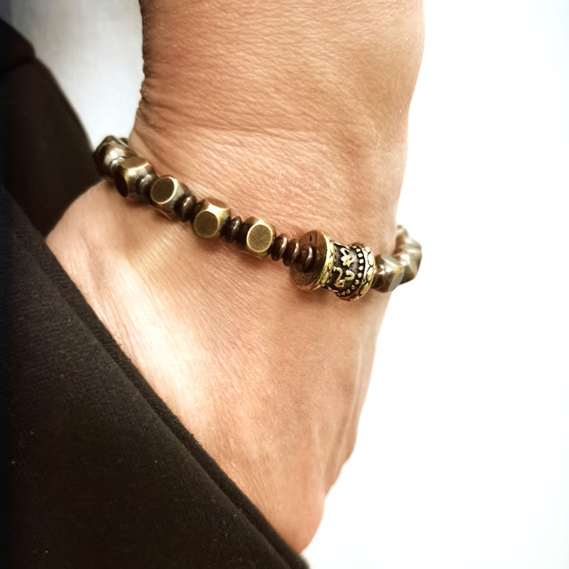 Wear FengShui Tibetan Om Mani Padme Hum Carved Copper Brass Amulet Focus Bracelet