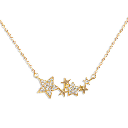 Gold-Plated Cubic Zirconia Starry Sky Pentagram Clavicle Necklace for Women