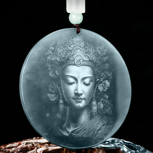 Wear FengShui Kwan Yin Avalokitesvara Jade Abundance String Necklace Pendant