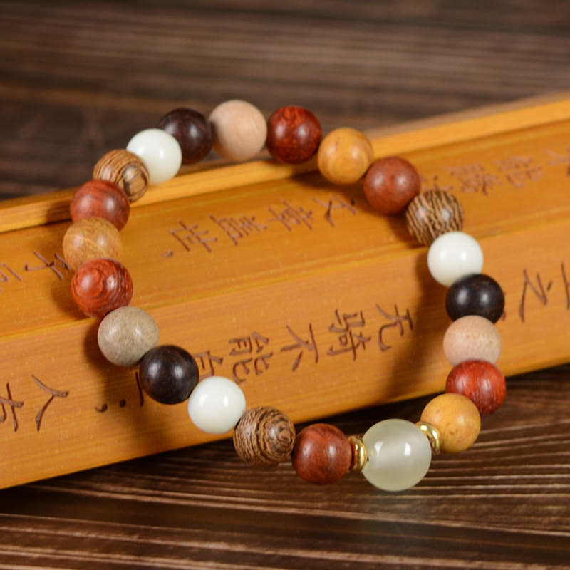 Wear FengShui Multicolored Green Sandalwood Ebony Wood Red Sandalwood Peace Bracelet
