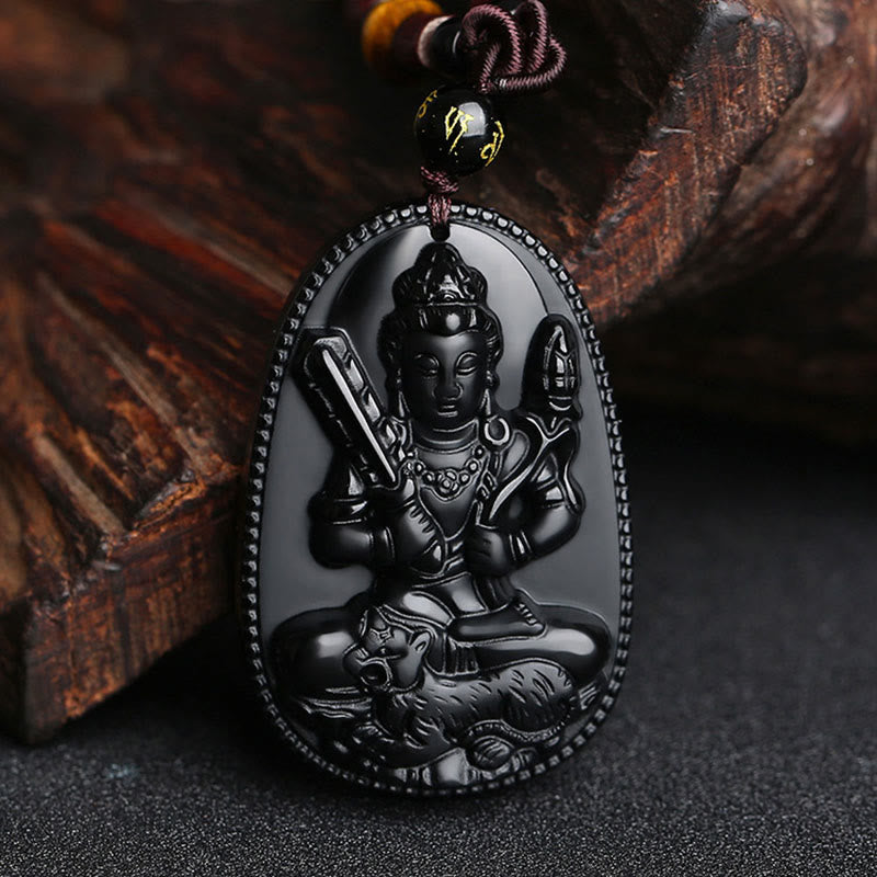 Wear FengShui Chinese Zodiac Natal Buddha Natural Black Obsidian Purification Necklace Pendant