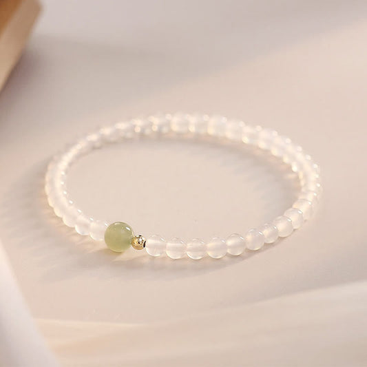 Wear FengShui Natural White Agate Jade Luck Protection Bracelet