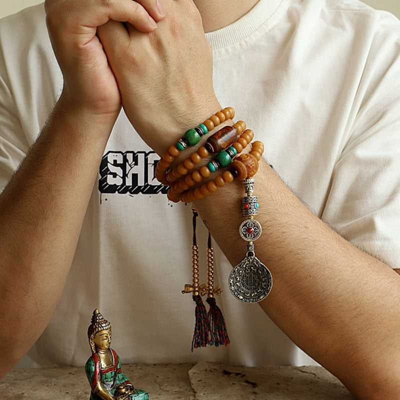 Wear FengShui Tibet 108 Mala Beads Bodhi Seed Bagua Vajra Wealth Bracelet