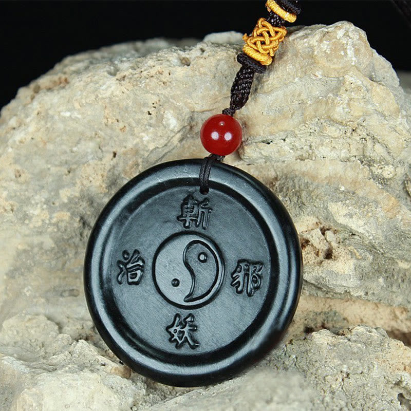 Wear FengShui Natural Hetian Cyan Jade Yin Yang Luck Harmony Necklace Pendant