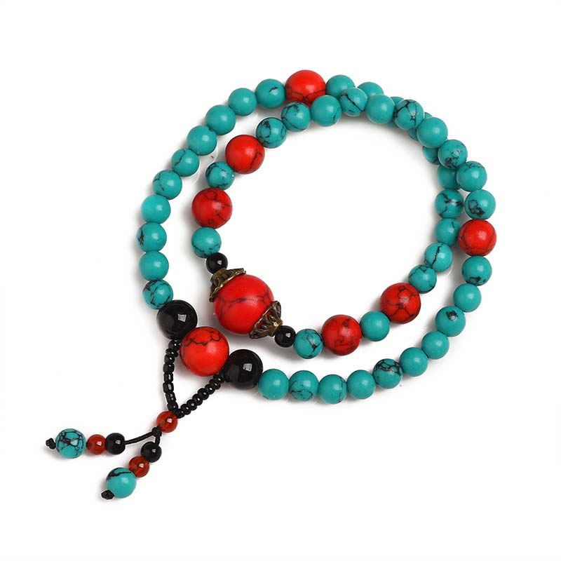 Wear FengShui Turquoise Black Onyx Red Turquoise Bead Protection Bracelet