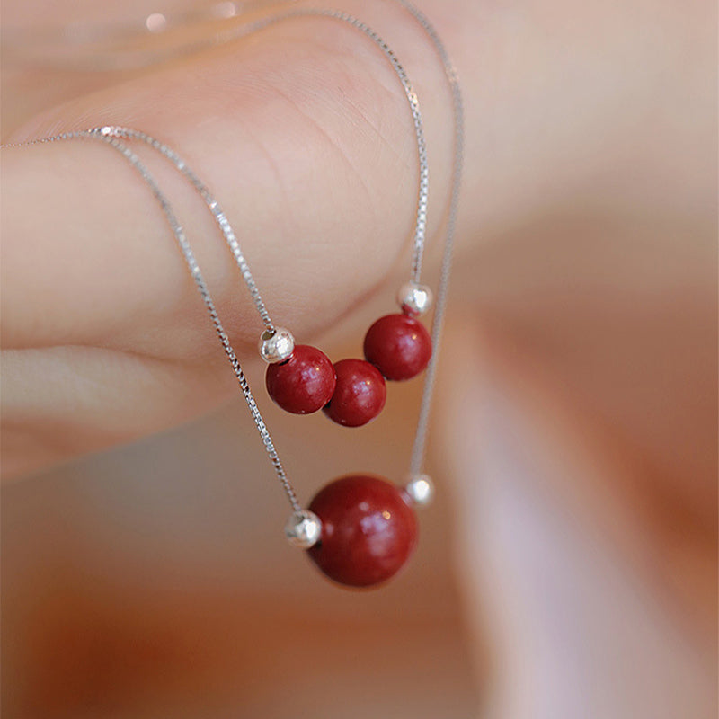Wear FengShui 925 Sterling Silver Cinnabar Bead Calm Blessing Necklace Pendant