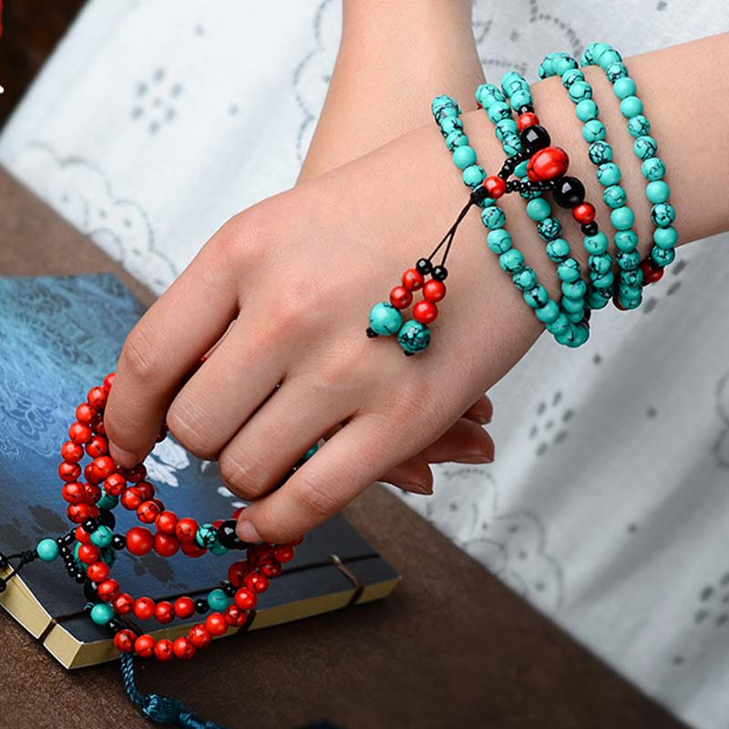 Wear FengShui Turquoise Black Onyx Red Turquoise Bead Protection Bracelet