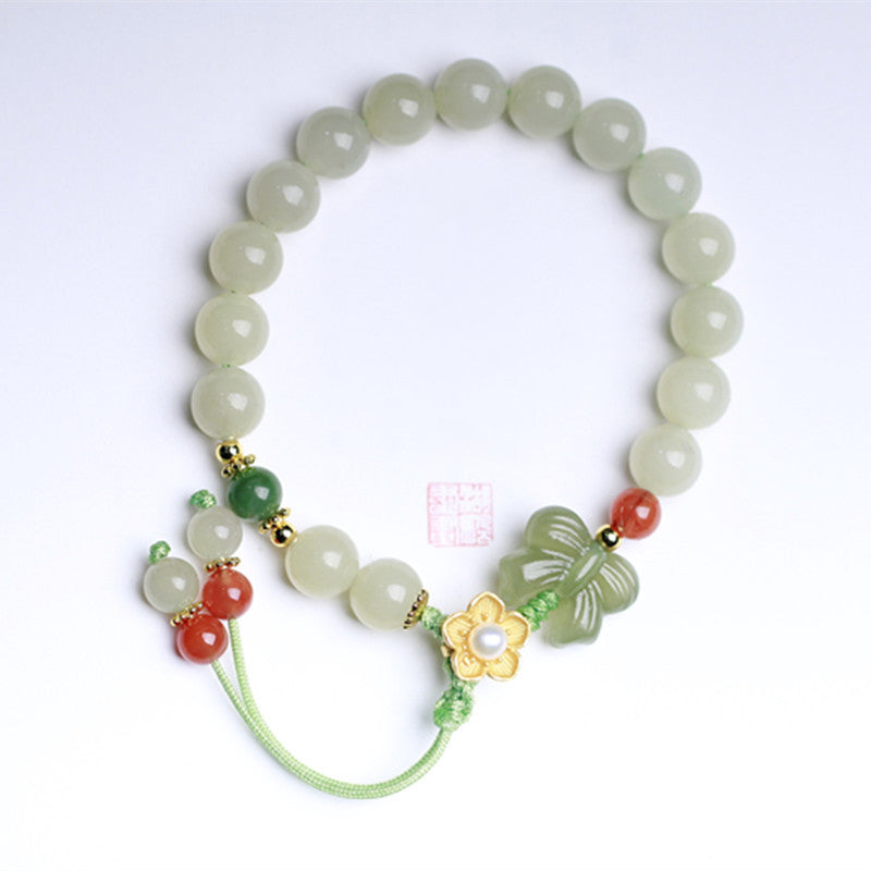 Wear FengShui 925 Sterling Silver Jade Luck Flower Butterfly Bracelet