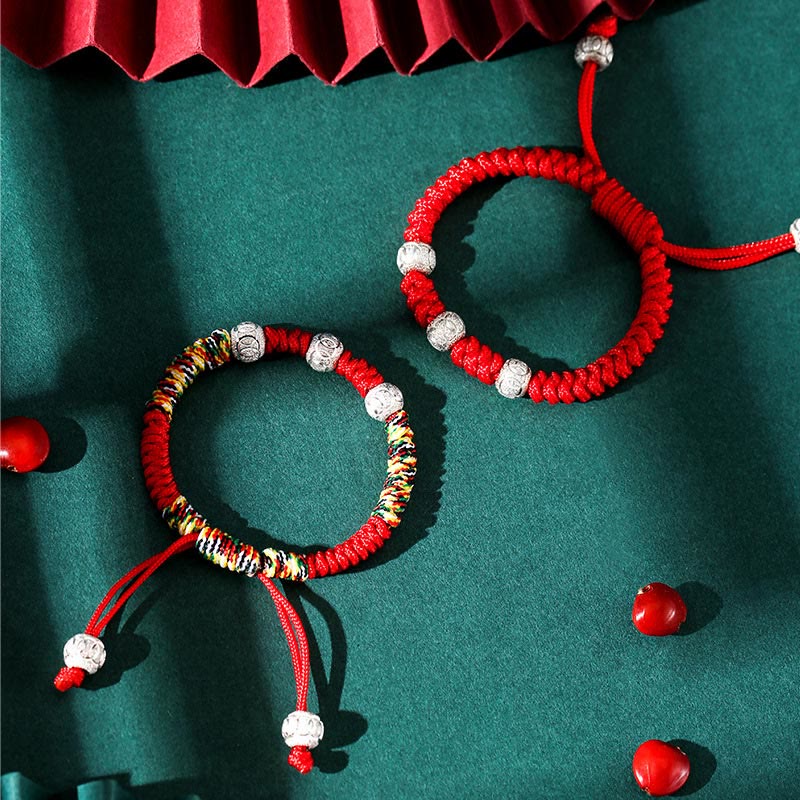 Wear FengShui 925 Sterling Silver King Kong Knot Multicolored Red String Strength Handmade Braided Kids Child Bracelet