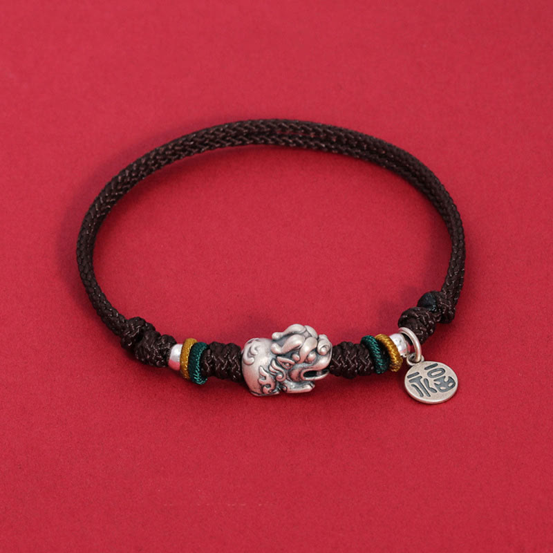 Wear FengShui 925 Sterling Silver PiXiu Fu Character Wealth Luck Handmade Braided Bracelet