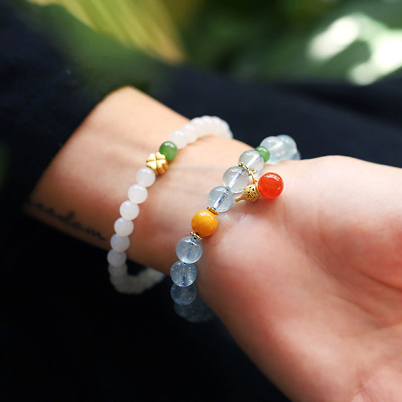 Wear FengShui Aquamarine Red Agate Peace Gourd Charm Bracelet