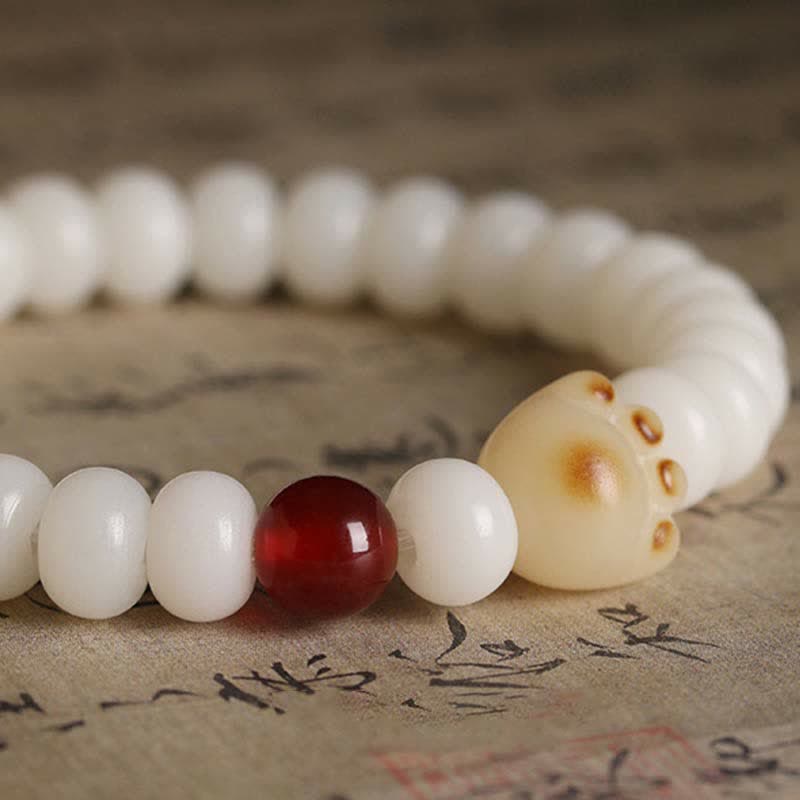 Wear FengShui Natural Bodhi Seed Lovely Paw Lucky Cat Bracelet