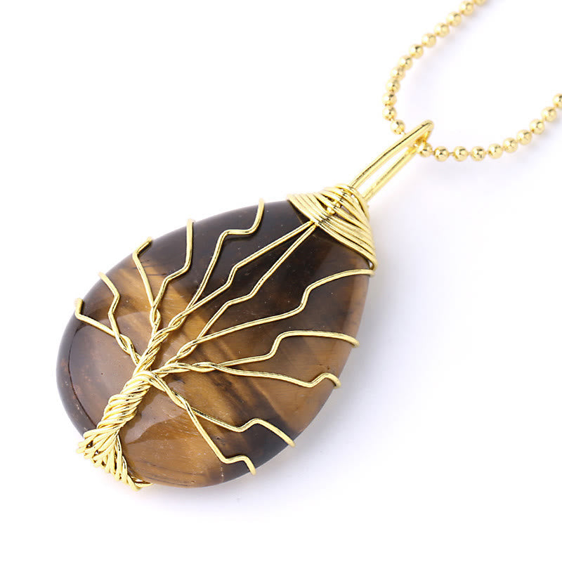 Wear FengShui Natural Quartz Crystal Tree Of Life Healing Energy Necklace Pendant