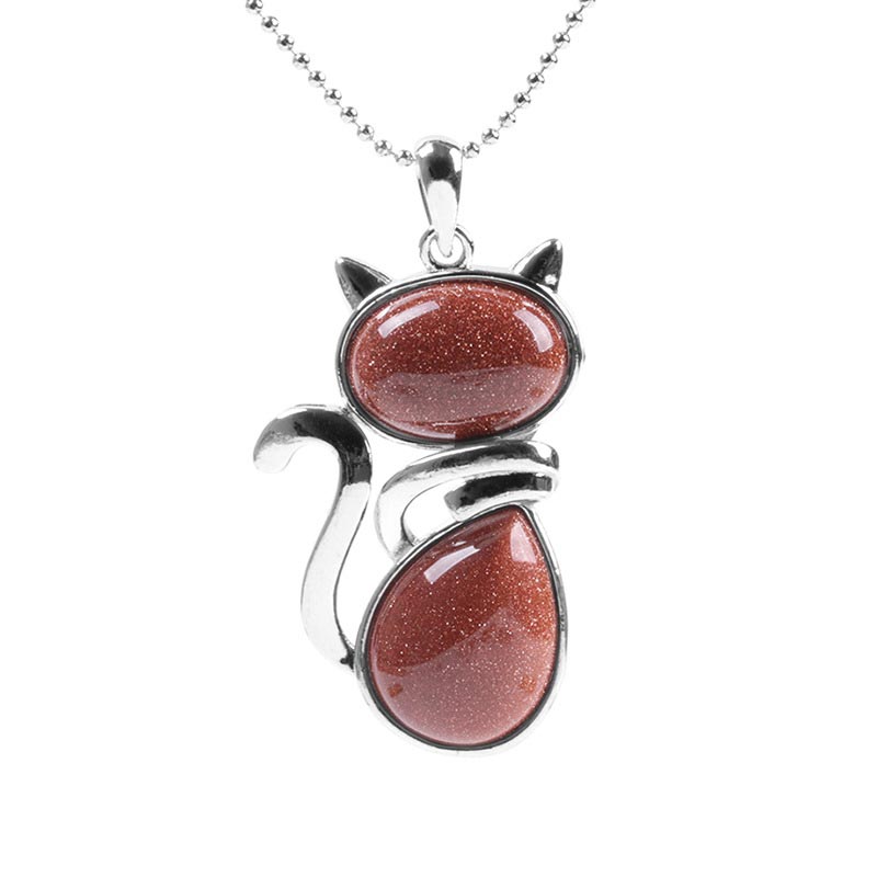 Wear FengShui Cat Pattern Natural Crystal Protection Necklace Pendant