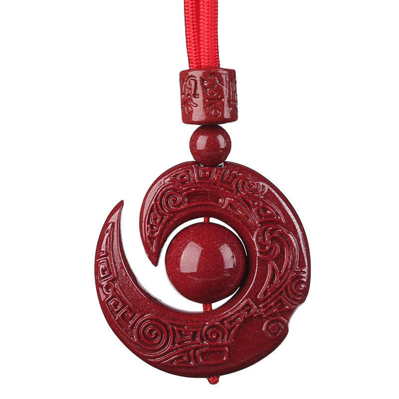 Wear FengShui One's Luck Improves Design Patern Natural Cinnabar Concentration Necklace Pendant