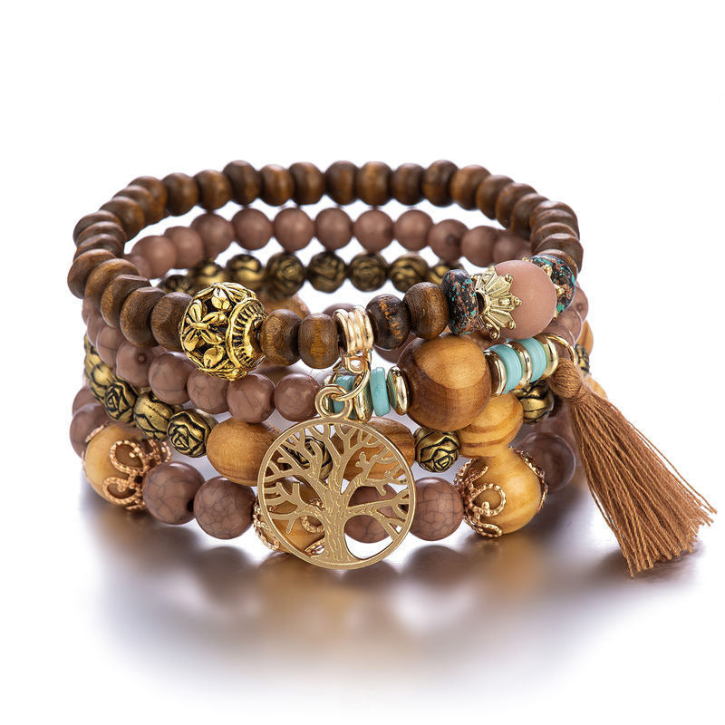 Wear FengShui Wenge Wood Layered Tree Tassel Healing Bracelet
