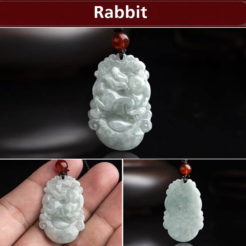Wear FengShui Natural Jade 12 Chinese Zodiac Sucess Pendant Necklace