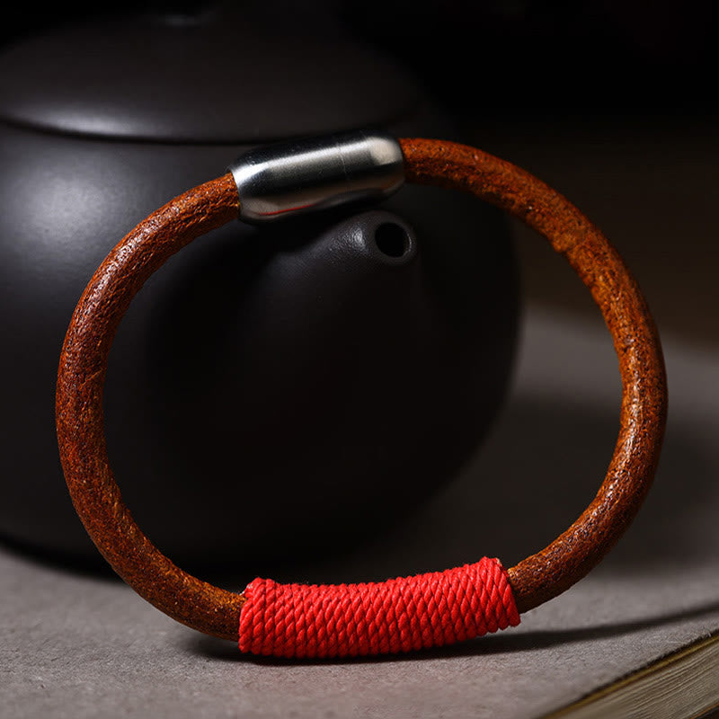 Wear FengShui Tibetan Leather Handmade Five Elements Luck Braid String Buckle Bracelet