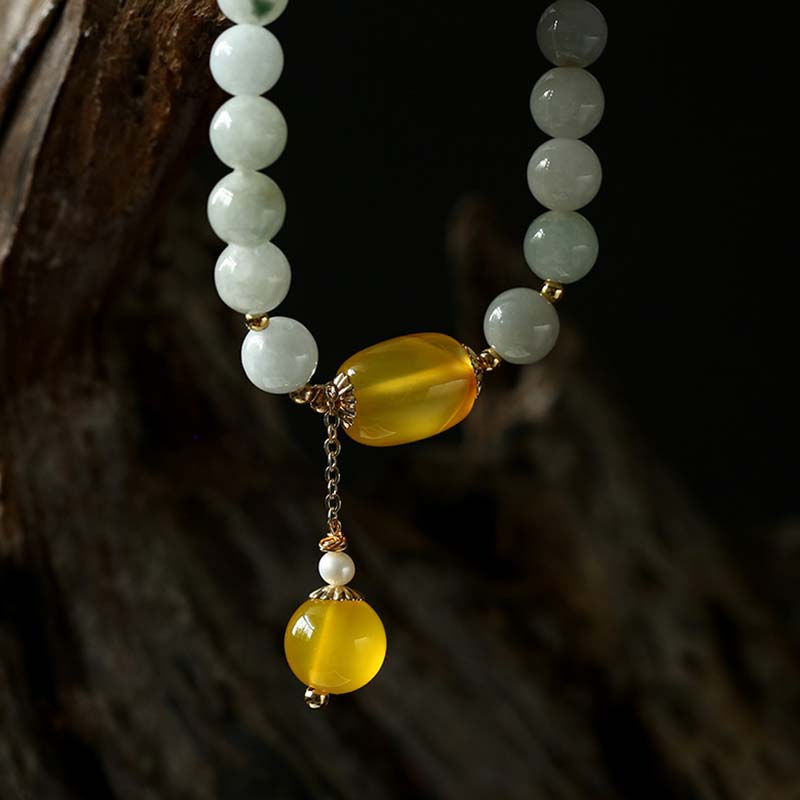 Wear FengShui Natural White Jade Agate Protection Bracelet