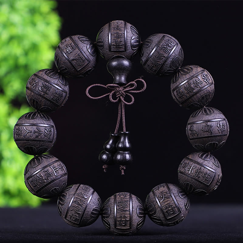 Wear FengShui Chinese Zodiac Rosewood Ebony Copper Coin PiXiu Carved Warmth Bracelet