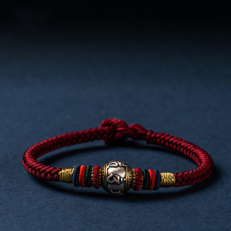 Wear FengShui 925 Sterling Silver Tibet Handmade Om Mani Padme Hum Luck Protection King Kong Knot Braided Bracelet