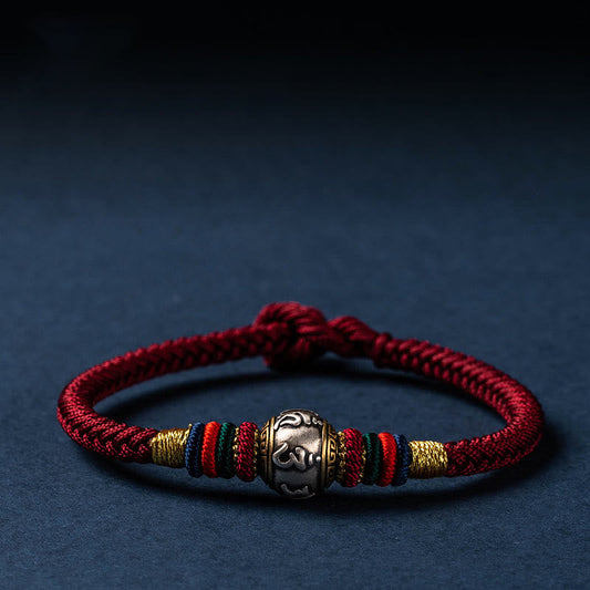 Wear FengShui 925 Sterling Silver Tibet Handmade Om Mani Padme Hum Luck Protection King Kong Knot Braided Bracelet