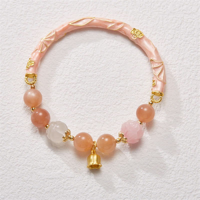 Wear FengShui Sun Stone Golden Silk Jade Lily of the Valley Charm Positive Bracelet Bangle