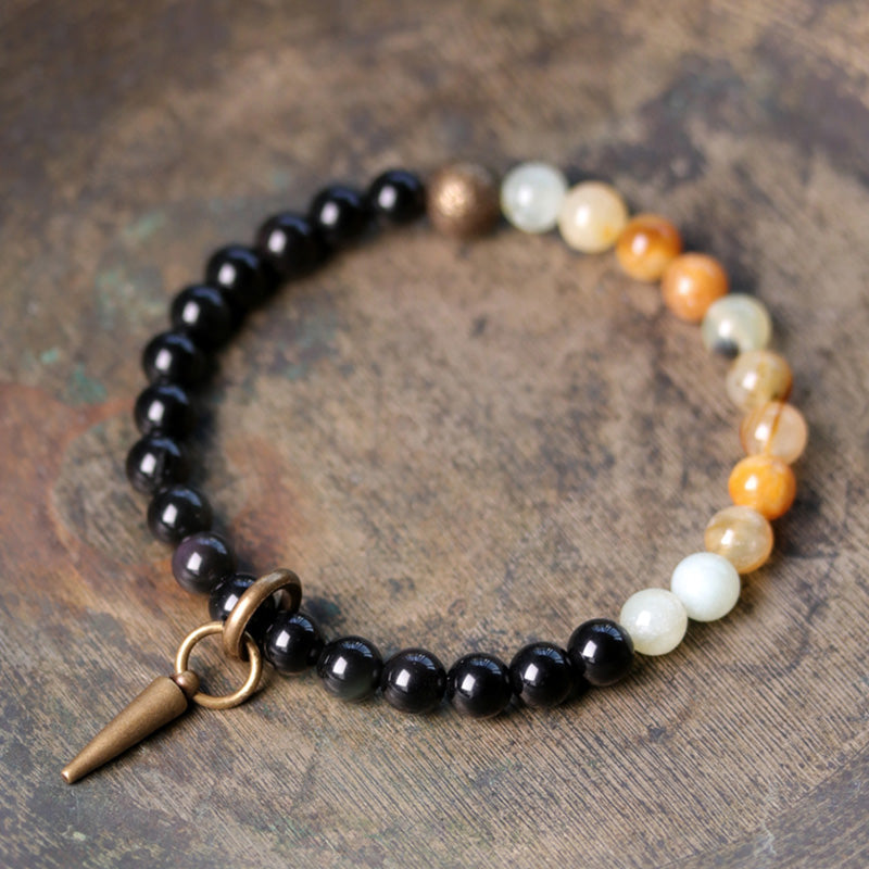 Wear FengShui Black Obsidian Sodalite Crystal Copper Strength Couple Bracelet