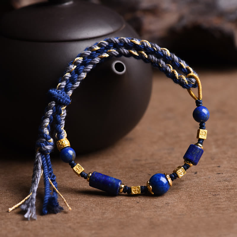 Wear FengShui Handmade Natural Lazurite Bead Positive Rope Bracelet