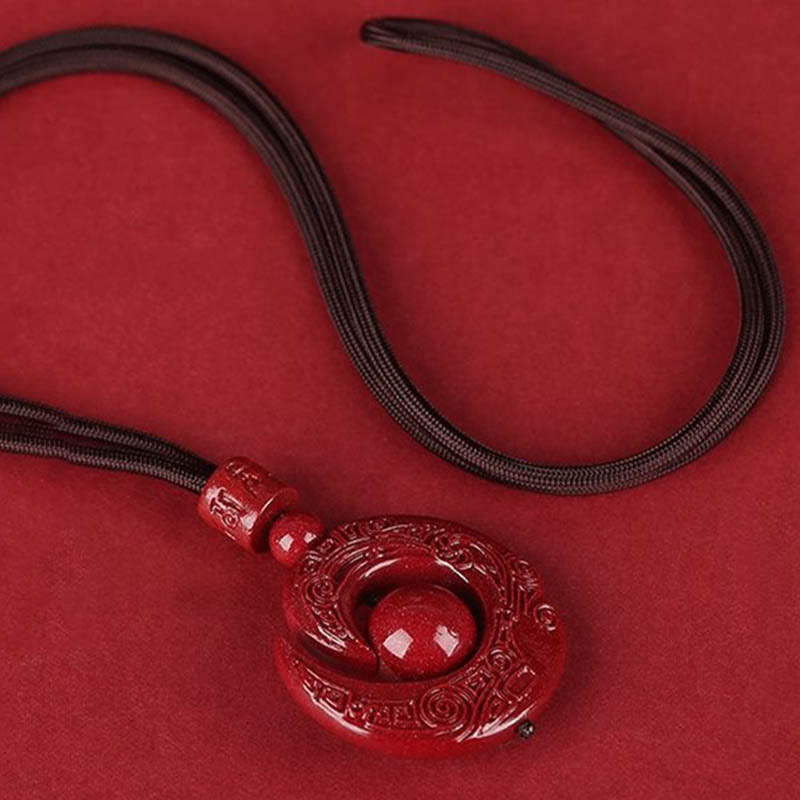 Wear FengShui One's Luck Improves Design Patern Natural Cinnabar Concentration Necklace Pendant