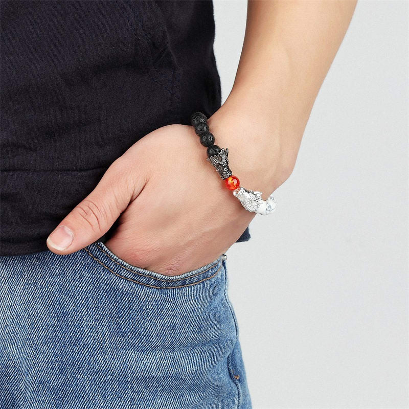 Wear FengShui White Turquoise Lava Rock Dragon Blessing Beaded Bracelet