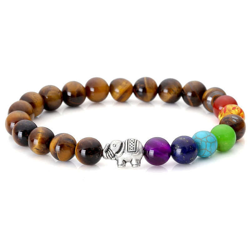 Wear FengShui Lava Rock Tiger Eye Stone Elephant Diffuser Peace Healing Bracelet