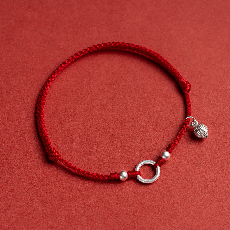 Wear FengShui 925 Sterling Silver Lucky Fortune Peace Joy Lotus Peace Buckle Red String Bracelet