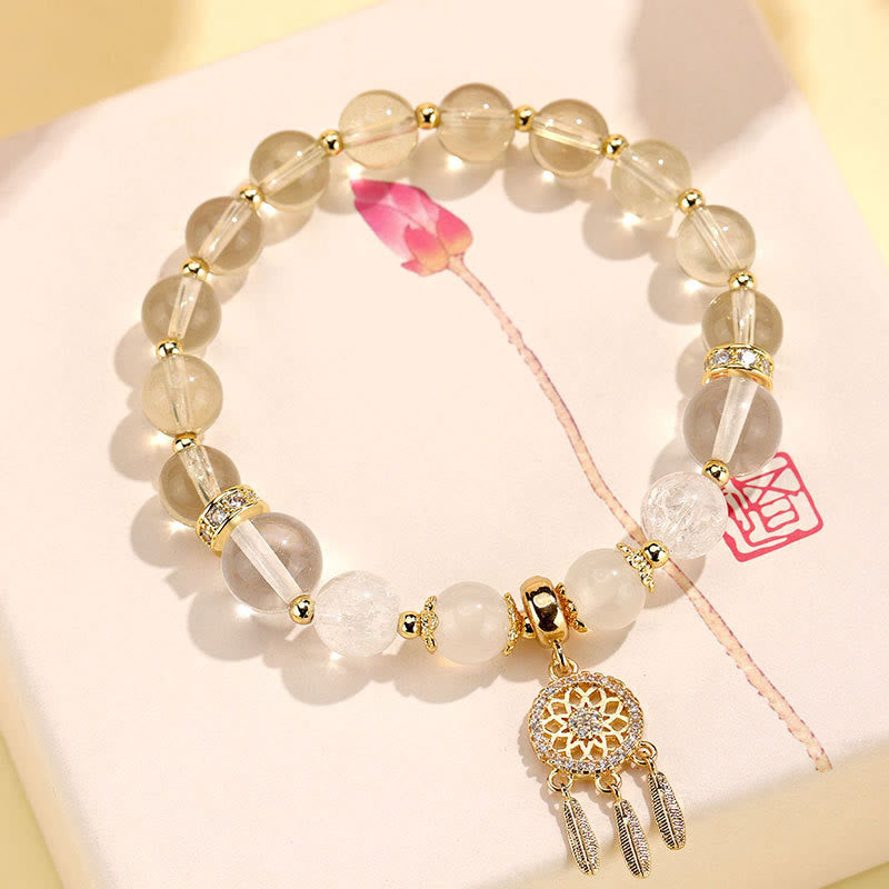 Wear FengShui Green Strawberry Quartz Amethyst Crystal Dreamcatcher Healing Bracelet