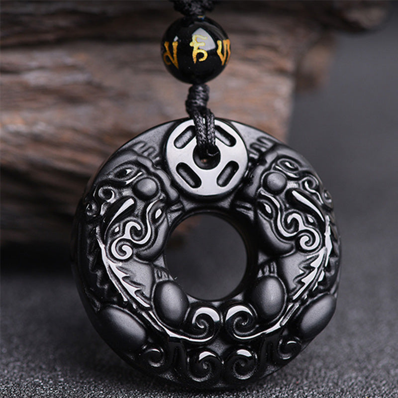 Wear FengShui Pixiu Obsidian Wealth Pendant Necklace