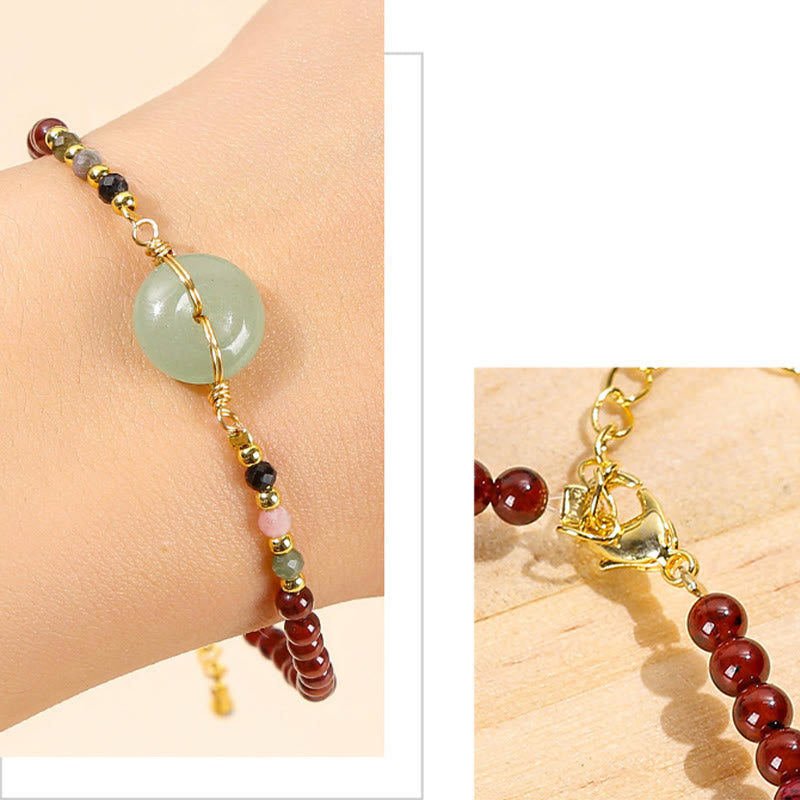 Wear FengShui Natural Garnet Peace Buckle Bead Calm Bracelet