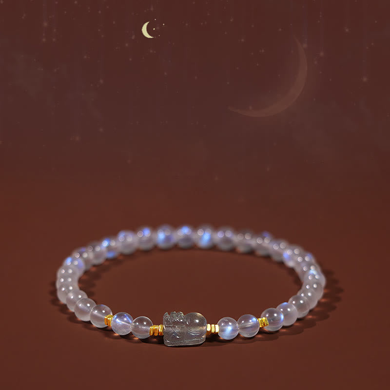 Wear FengShui 925 Sterling Silver Plated Gold Natural Moonstone PiXiu Healing Bracelet