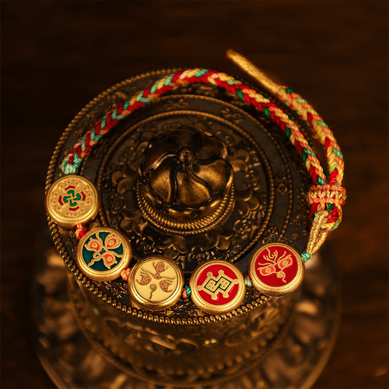 Wear FengShui Tibetan Five God Of Wealth Colorful Rope Braided Luck Bracelet