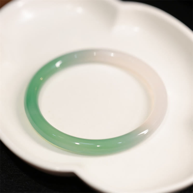 Wear FengShui Natural White And Green Chalcedony Agate Positive Cuff Bracelet Bangle