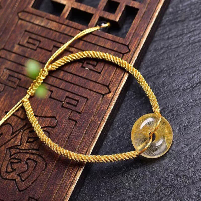 Wear FengShui Round Citrine Peace Buckle Happiness Braided Bracelet