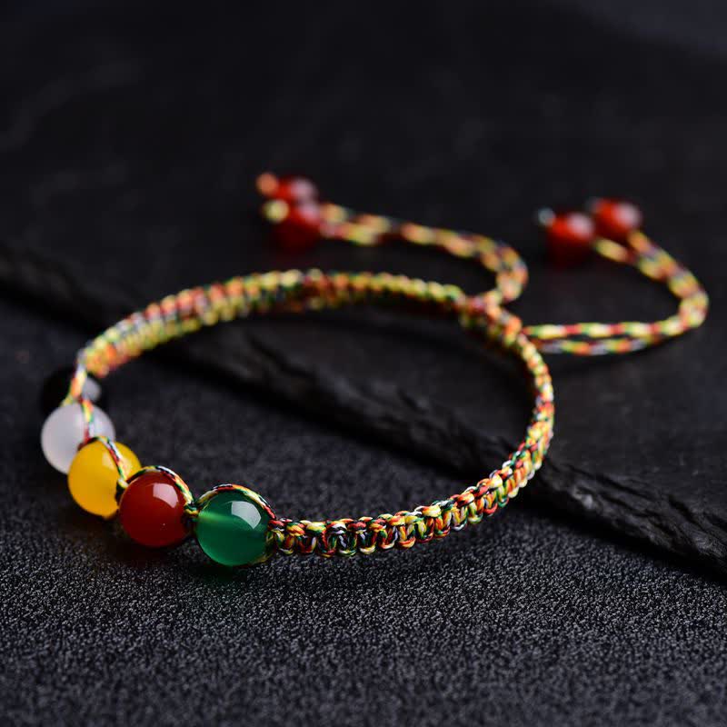 Wear FengShui Colorful Agate Metal Wood Water Fire Earth Five Elements String Bracelet