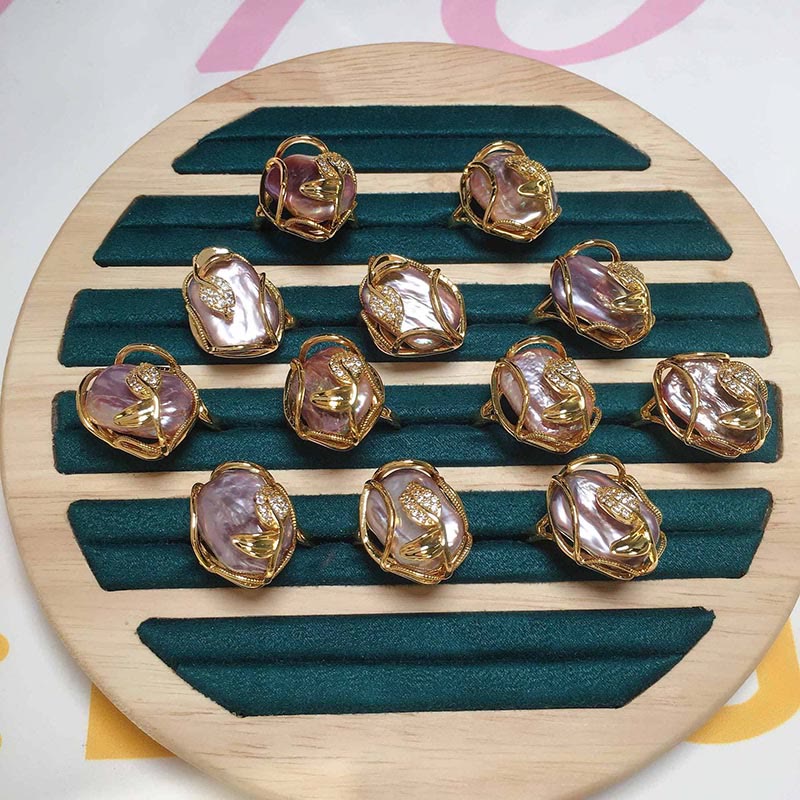 Wear FengShui Pearl Copper Plated Gold Flower Happiness Wealth Ring