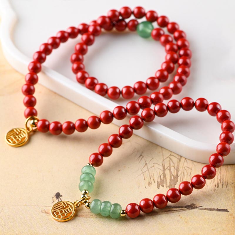 Wear FengShui Tibetan Cinnabar Green Aventurine Luck Bracelet Necklace