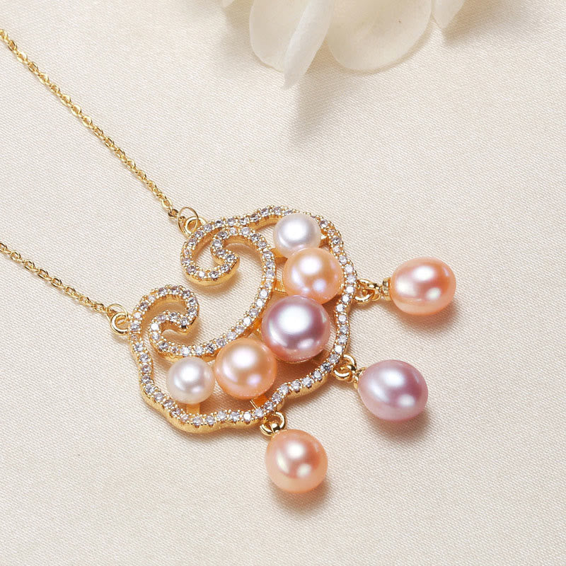 Wear FengShui 18K Gold Plated Natural Pearl Chinese Lock Charm Sincerity Necklace Pendant