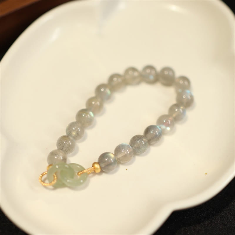 Wear FengShui Natural Moonstone Heitan Jade Peace Buckle Healing Bracelet