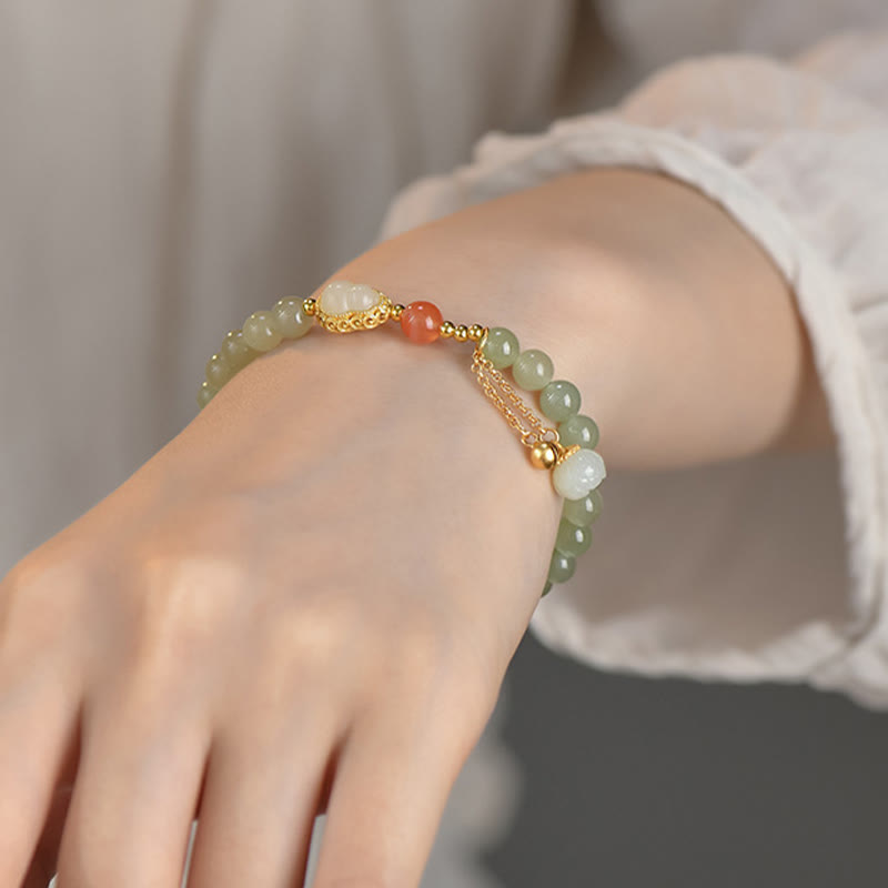Wear FengShui 925 Sterling Silver Hetian Jade Gourd Lotus Abundance Luck Bracelet