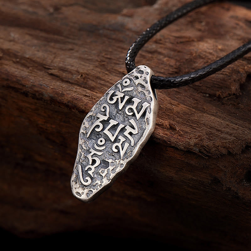 Wear FengShui Tibetan 925 Sterling Silver Om Mani Padme Hum Dorje Vajra Engraved Strength Necklace Pendant