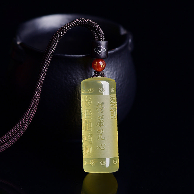 Wear FengShui Heart Sutra Citrine Happiness Strength Necklace Pendant