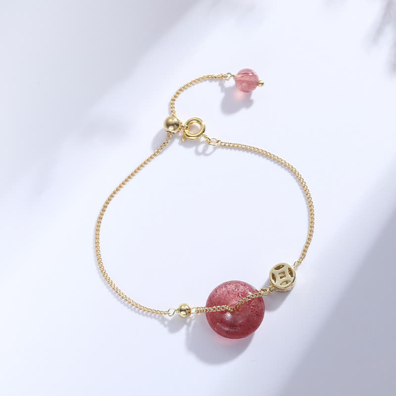 Wear FengShui Strawberry Quartz Peace Buckle Coin Love Bracelet
