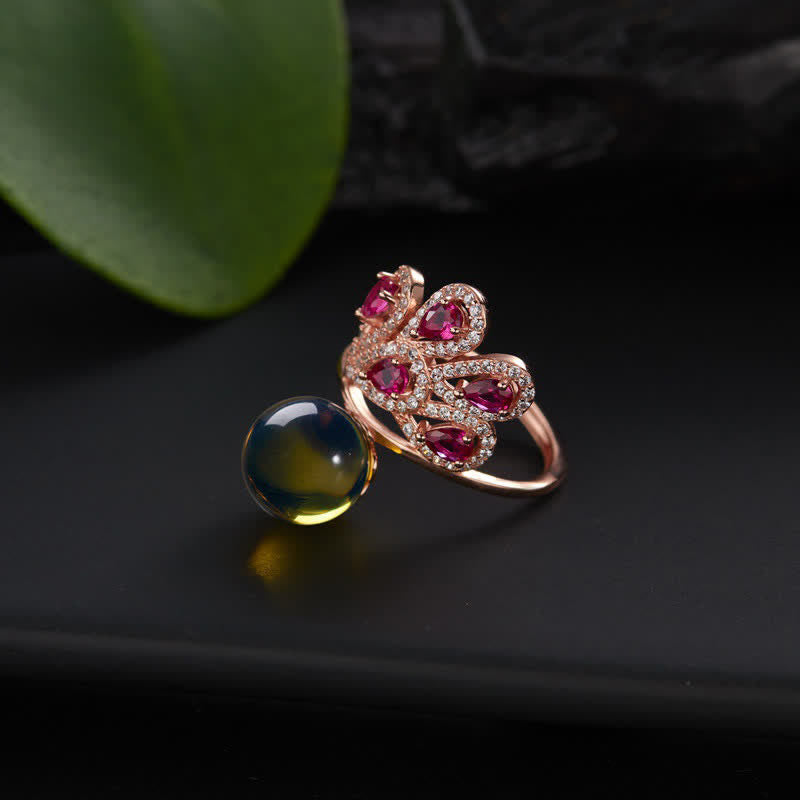 Wear FengShui Peacock Amber Fortune Love Necklace Pendant Ring